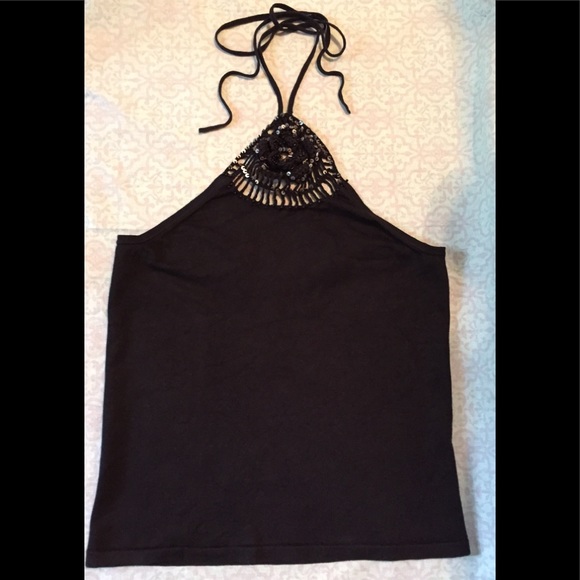 Vintage/Retro Halter w/ crocheted flower and sequins, Size: Medium - Picture 2 of 8